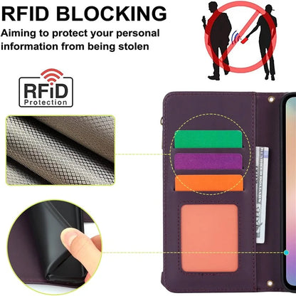 Cell Phone Case for Samsung Galaxy A54 5G RFID Blocking Leather Cover with 2 Straps