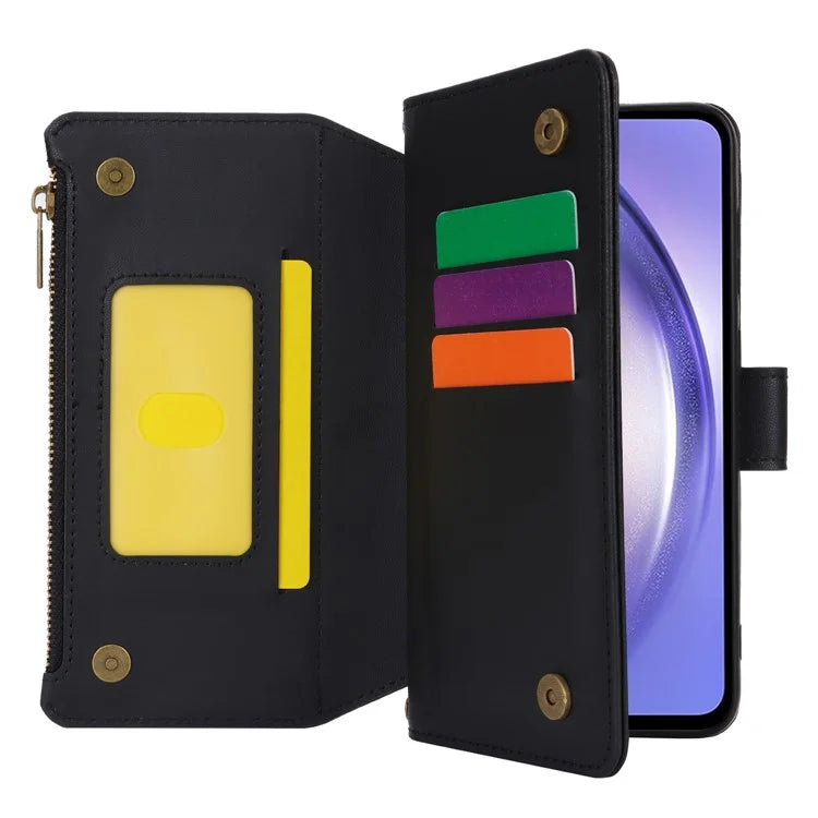 Cell Phone Case for Samsung Galaxy A54 5G RFID Blocking Leather Cover with 2 Straps