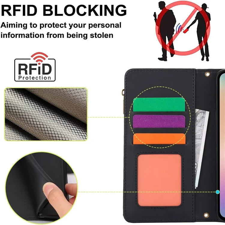 Cell Phone Case for Samsung Galaxy A54 5G RFID Blocking Leather Cover with 2 Straps