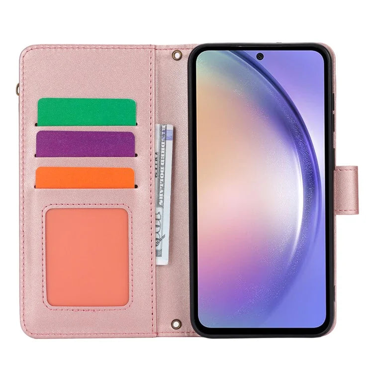 Cell Phone Case for Samsung Galaxy A54 5G RFID Blocking Leather Cover with 2 Straps