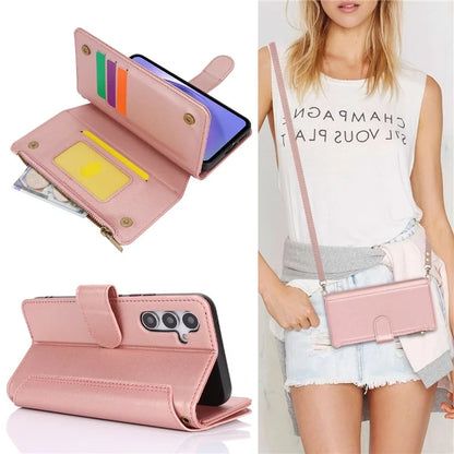 Cell Phone Case for Samsung Galaxy A54 5G RFID Blocking Leather Cover with 2 Straps
