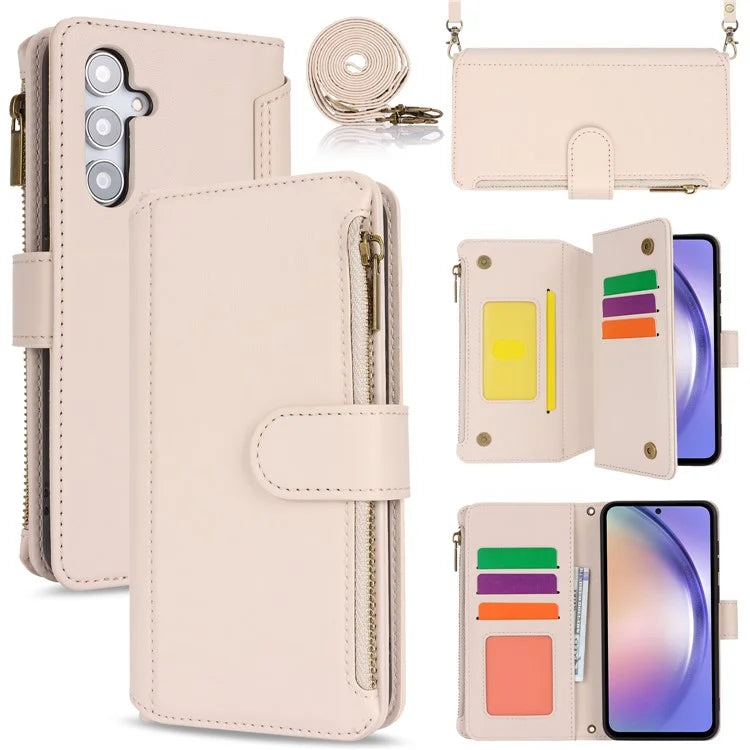 Cell Phone Case for Samsung Galaxy A54 5G RFID Blocking Leather Cover with 2 Straps
