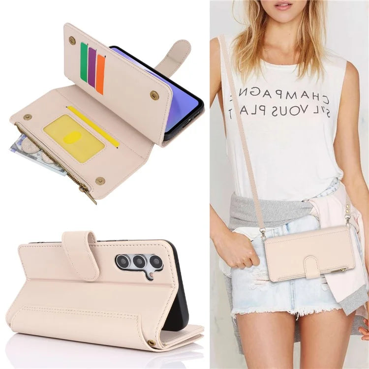 Cell Phone Case for Samsung Galaxy A54 5G RFID Blocking Leather Cover with 2 Straps