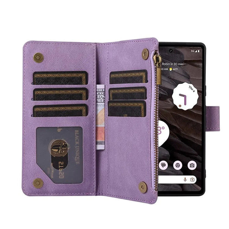 For Google Pixel 6 Pro 5G Magnetic Case Rhombus Imprint Leather Flip Stand Cover with Wrist strap
