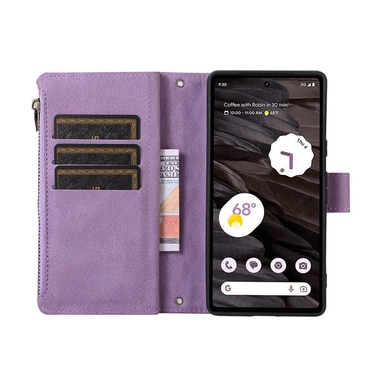 For Google Pixel 6 Pro 5G Magnetic Case Rhombus Imprint Leather Flip Stand Cover with Wrist strap