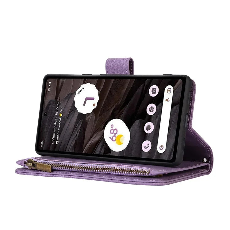 For Google Pixel 6 Pro 5G Magnetic Case Rhombus Imprint Leather Flip Stand Cover with Wrist strap