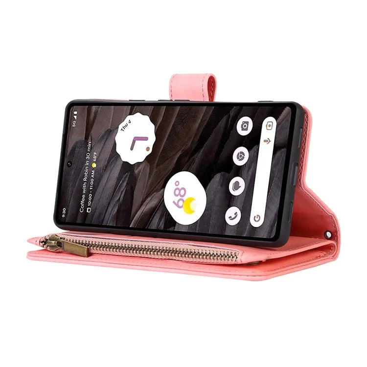 For Google Pixel 6 Pro 5G Magnetic Case Rhombus Imprint Leather Flip Stand Cover with Wrist strap