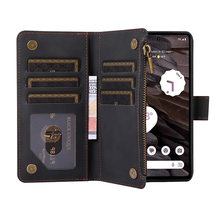 For Google Pixel 6 Pro 5G Magnetic Case Rhombus Imprint Leather Flip Stand Cover with Wrist strap