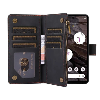 For Google Pixel 6 Pro 5G Magnetic Case Rhombus Imprint Leather Flip Stand Cover with Wrist strap