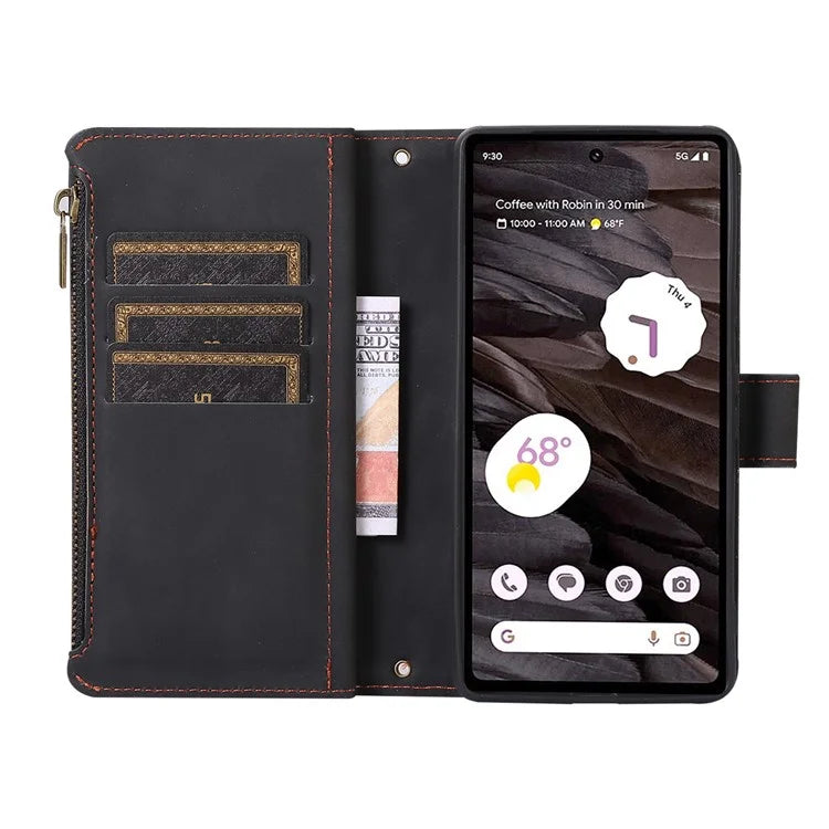 For Google Pixel 6 Pro 5G Magnetic Case Rhombus Imprint Leather Flip Stand Cover with Wrist strap