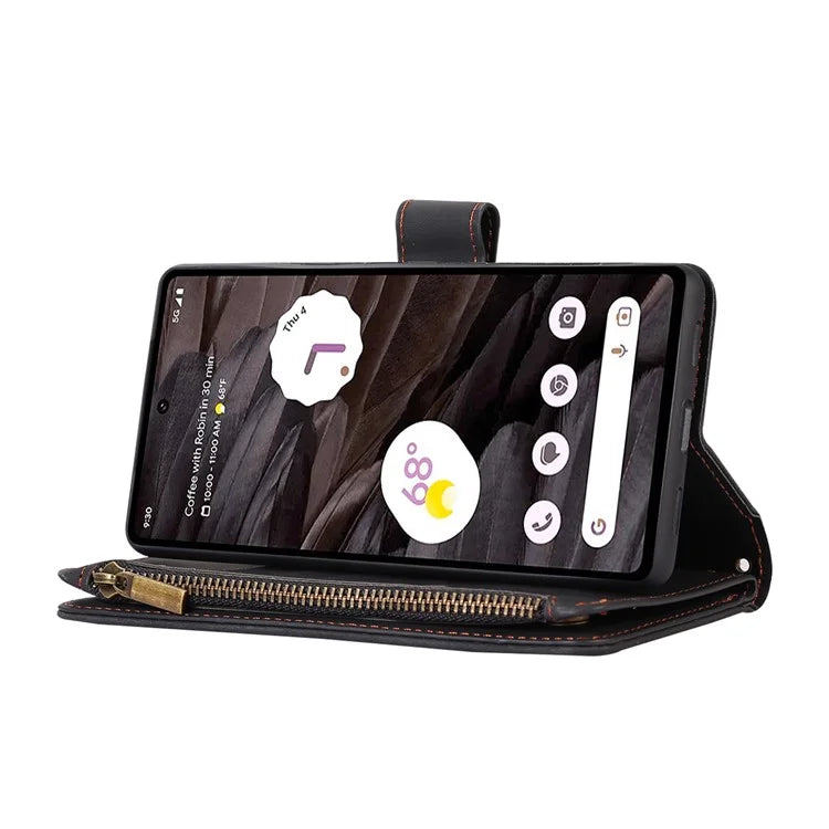 For Google Pixel 6 Pro 5G Magnetic Case Rhombus Imprint Leather Flip Stand Cover with Wrist strap