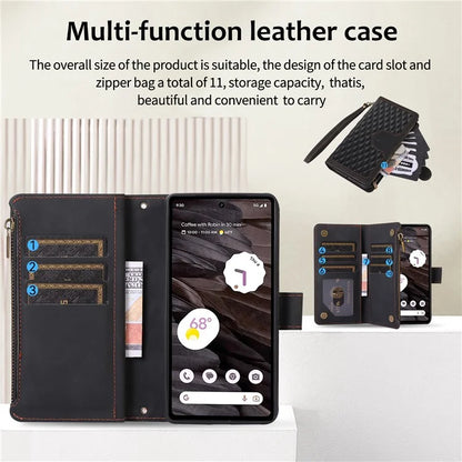 For Google Pixel 6 Pro 5G Magnetic Case Rhombus Imprint Leather Flip Stand Cover with Wrist strap