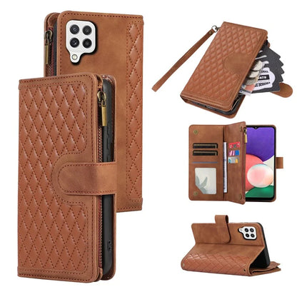 For Samsung Galaxy A12 Cell Phone Case 9 Card Slots Zipper Pocket Anti-scratch Leather Cover