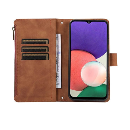 For Samsung Galaxy A12 Cell Phone Case 9 Card Slots Zipper Pocket Anti-scratch Leather Cover