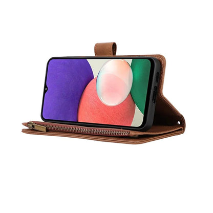 For Samsung Galaxy A12 Cell Phone Case 9 Card Slots Zipper Pocket Anti-scratch Leather Cover