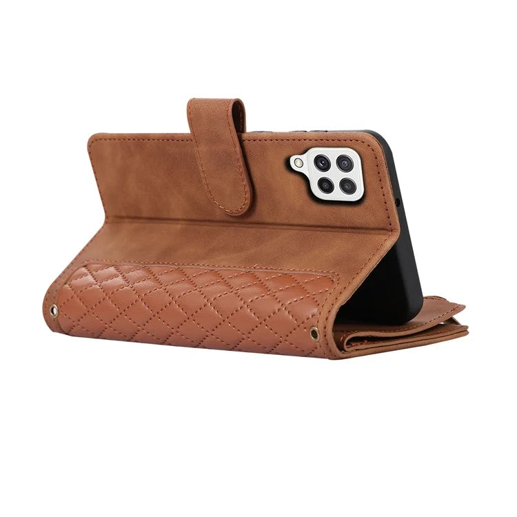 For Samsung Galaxy A12 Cell Phone Case 9 Card Slots Zipper Pocket Anti-scratch Leather Cover