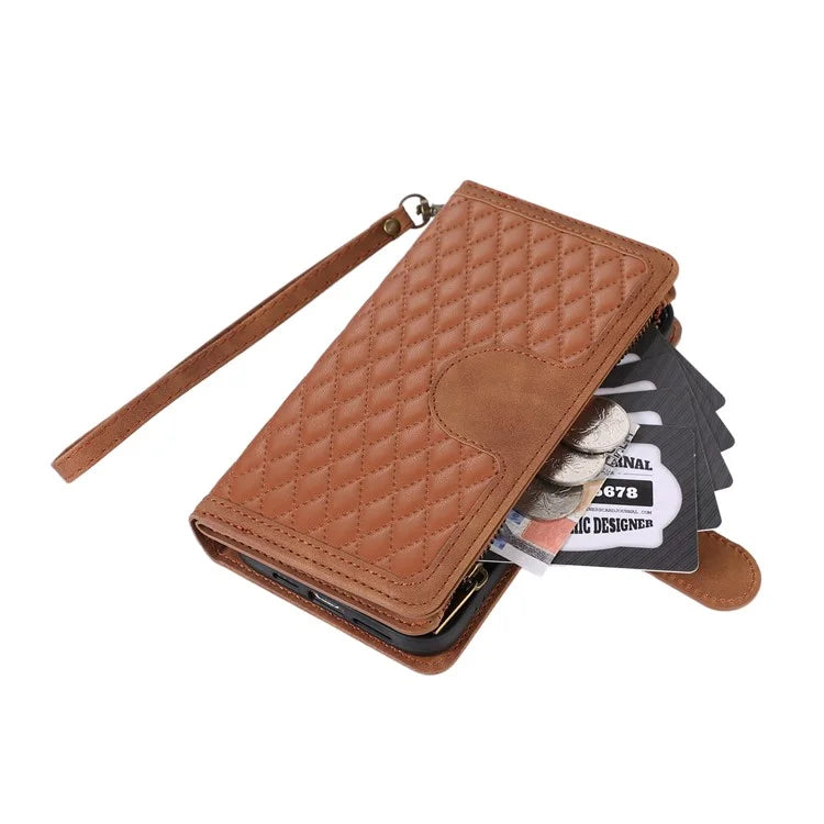 For Samsung Galaxy A12 Cell Phone Case 9 Card Slots Zipper Pocket Anti-scratch Leather Cover