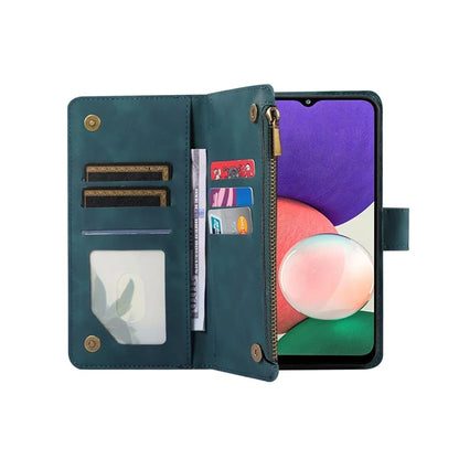 For Samsung Galaxy A12 Cell Phone Case 9 Card Slots Zipper Pocket Anti-scratch Leather Cover
