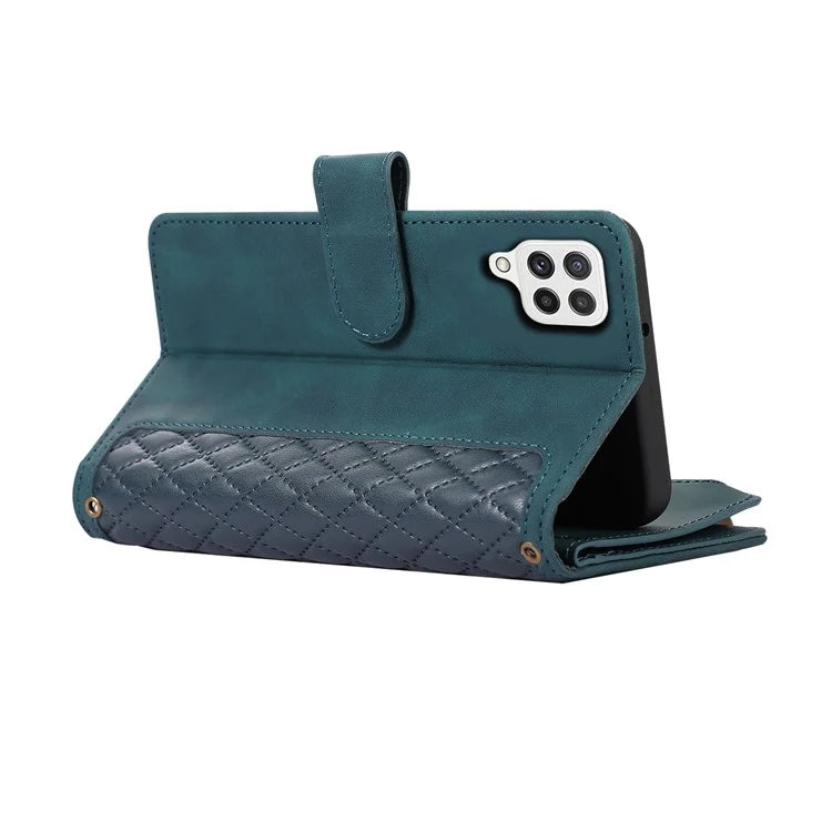 For Samsung Galaxy A12 Cell Phone Case 9 Card Slots Zipper Pocket Anti-scratch Leather Cover