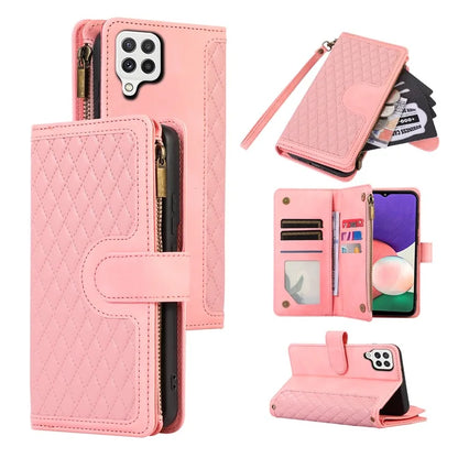 For Samsung Galaxy A12 Cell Phone Case 9 Card Slots Zipper Pocket Anti-scratch Leather Cover