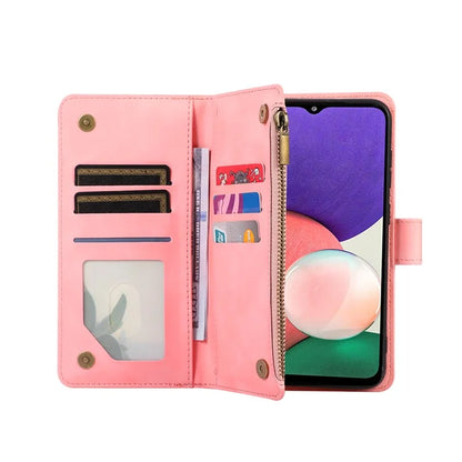 For Samsung Galaxy A12 Cell Phone Case 9 Card Slots Zipper Pocket Anti-scratch Leather Cover