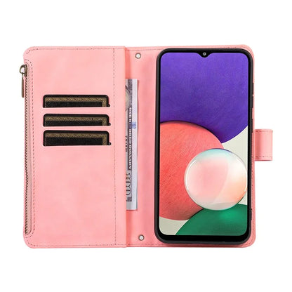 For Samsung Galaxy A12 Cell Phone Case 9 Card Slots Zipper Pocket Anti-scratch Leather Cover