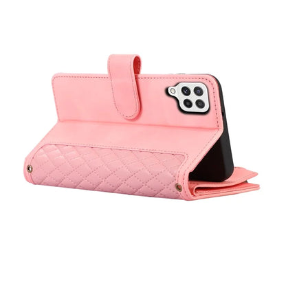 For Samsung Galaxy A12 Cell Phone Case 9 Card Slots Zipper Pocket Anti-scratch Leather Cover