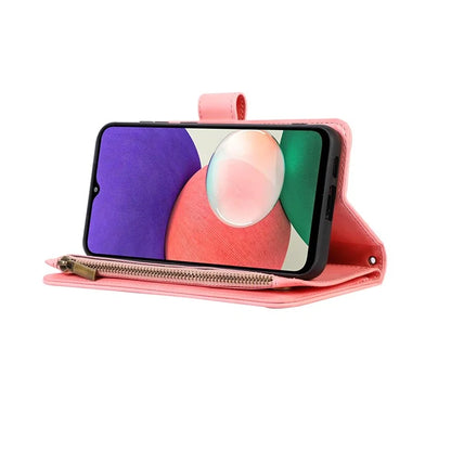 For Samsung Galaxy A12 Cell Phone Case 9 Card Slots Zipper Pocket Anti-scratch Leather Cover