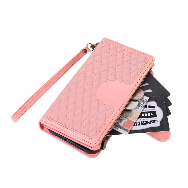 For Samsung Galaxy A12 Cell Phone Case 9 Card Slots Zipper Pocket Anti-scratch Leather Cover