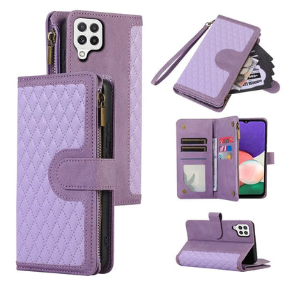 For Samsung Galaxy A12 Cell Phone Case 9 Card Slots Zipper Pocket Anti-scratch Leather Cover