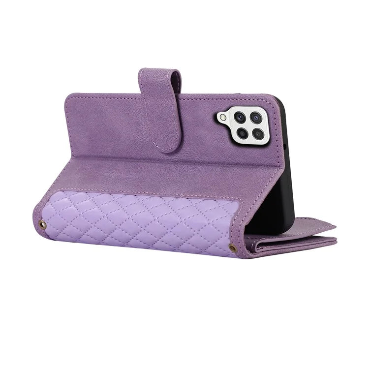 For Samsung Galaxy A12 Cell Phone Case 9 Card Slots Zipper Pocket Anti-scratch Leather Cover