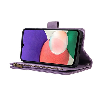 For Samsung Galaxy A12 Cell Phone Case 9 Card Slots Zipper Pocket Anti-scratch Leather Cover