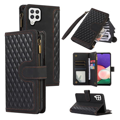 For Samsung Galaxy A12 Cell Phone Case 9 Card Slots Zipper Pocket Anti-scratch Leather Cover