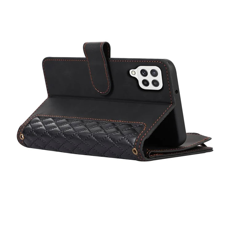 For Samsung Galaxy A12 Cell Phone Case 9 Card Slots Zipper Pocket Anti-scratch Leather Cover