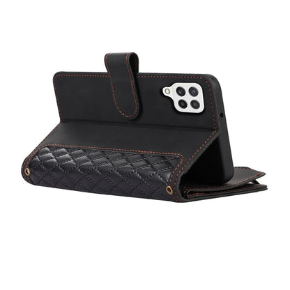 For Samsung Galaxy A12 Cell Phone Case 9 Card Slots Zipper Pocket Anti-scratch Leather Cover