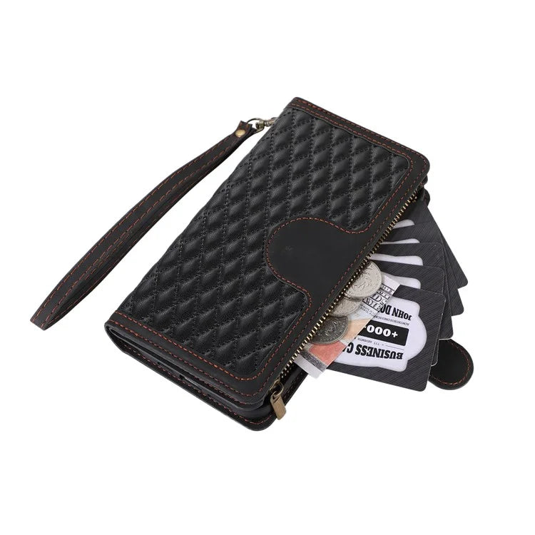 For Samsung Galaxy A12 Cell Phone Case 9 Card Slots Zipper Pocket Anti-scratch Leather Cover