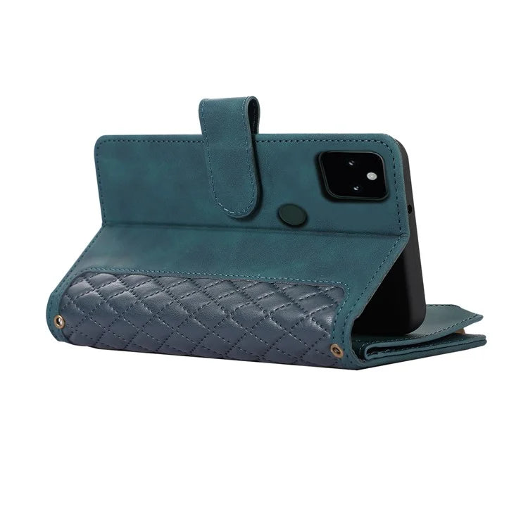For Google Pixel 5a 5G Magnetic Phone Case PU Leather Zipper Pocket Cover with 9 Card Slots