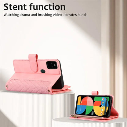 For Google Pixel 5a 5G Magnetic Phone Case PU Leather Zipper Pocket Cover with 9 Card Slots