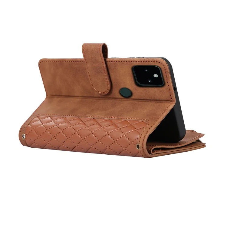 For Google Pixel 5a 5G Magnetic Phone Case PU Leather Zipper Pocket Cover with 9 Card Slots
