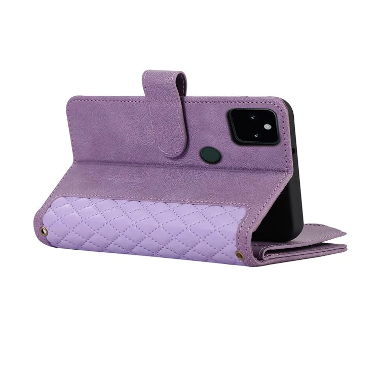 For Google Pixel 5a 5G Magnetic Phone Case PU Leather Zipper Pocket Cover with 9 Card Slots
