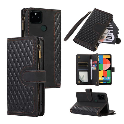 For Google Pixel 5a 5G Magnetic Phone Case PU Leather Zipper Pocket Cover with 9 Card Slots