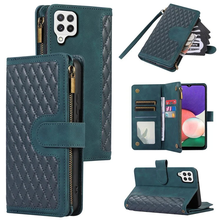 Zipper Pocket Case For Samsung Galaxy A22 4G (EU Version) Shell Imprinted Leather Wallet Stand Cover