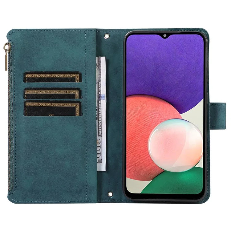 Zipper Pocket Case For Samsung Galaxy A22 4G (EU Version) Shell Imprinted Leather Wallet Stand Cover