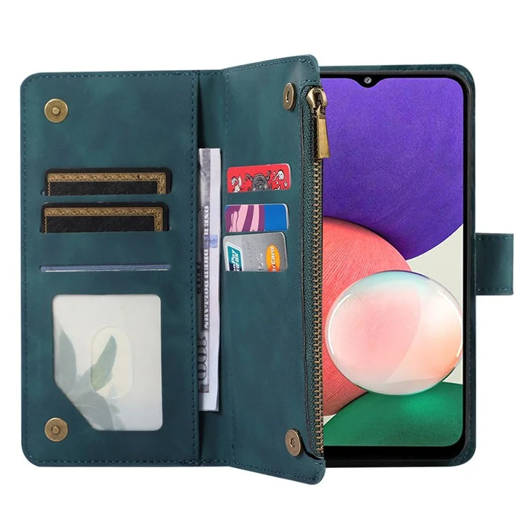 Zipper Pocket Case For Samsung Galaxy A22 4G (EU Version) Shell Imprinted Leather Wallet Stand Cover