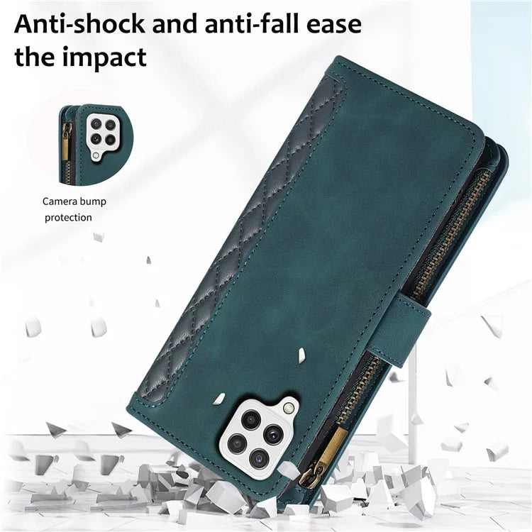 Zipper Pocket Case For Samsung Galaxy A22 4G (EU Version) Shell Imprinted Leather Wallet Stand Cover