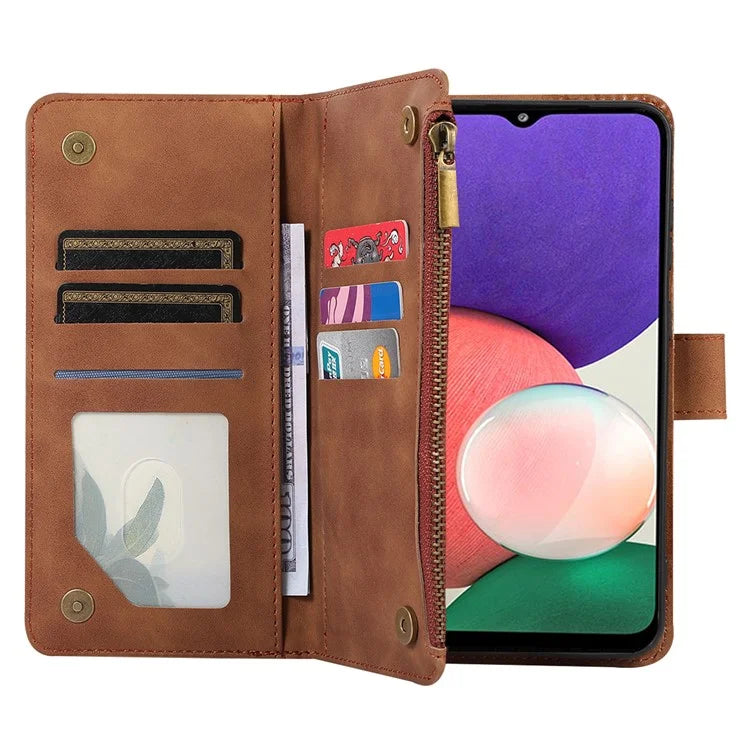 Zipper Pocket Case For Samsung Galaxy A22 4G (EU Version) Shell Imprinted Leather Wallet Stand Cover