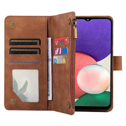 Zipper Pocket Case For Samsung Galaxy A22 4G (EU Version) Shell Imprinted Leather Wallet Stand Cover