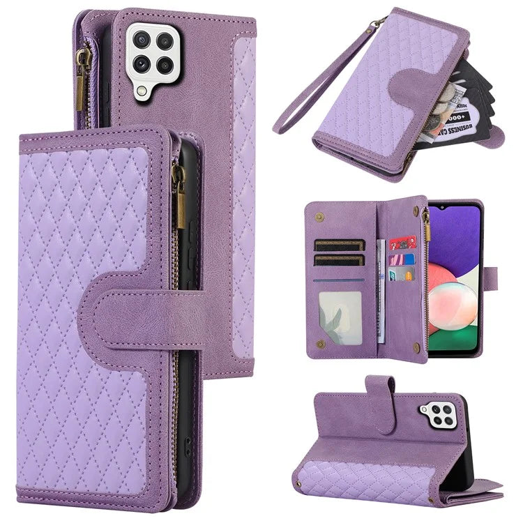Zipper Pocket Case For Samsung Galaxy A22 4G (EU Version) Shell Imprinted Leather Wallet Stand Cover
