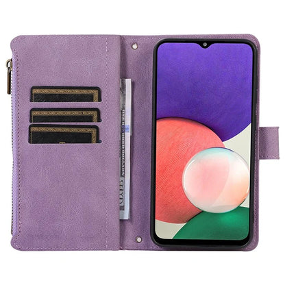 Zipper Pocket Case For Samsung Galaxy A22 4G (EU Version) Shell Imprinted Leather Wallet Stand Cover