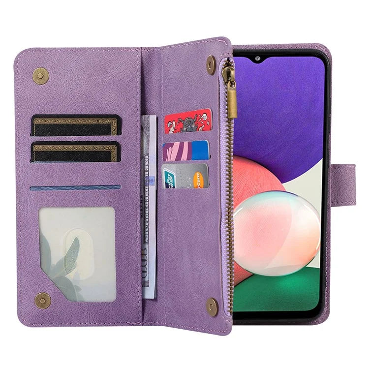 Zipper Pocket Case For Samsung Galaxy A22 4G (EU Version) Shell Imprinted Leather Wallet Stand Cover